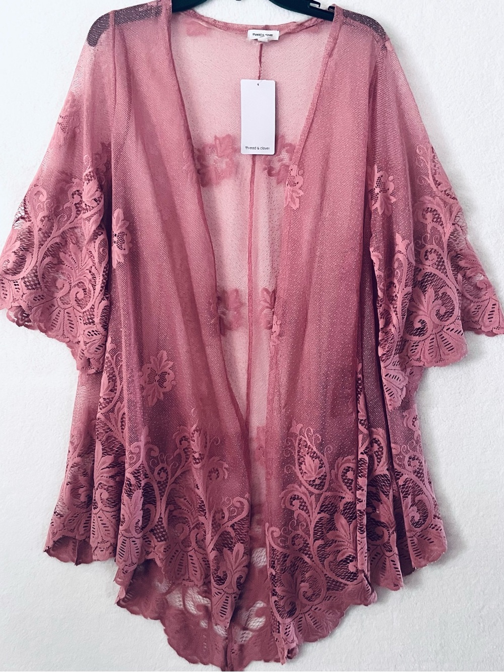 Mauve Lace Sheer Kimono Cardigan